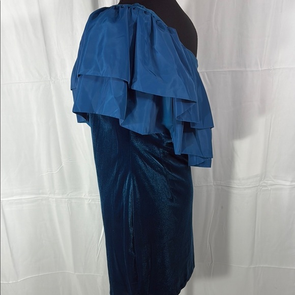 ONE33 Social Peacock Blue One-Shoulder Ruffle Velvet Mini Dress, Size 6, NWT. - Picture 6 of 14